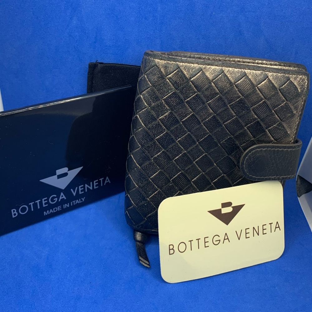 BOTTEGA VENETA Bronze Gold‎ Intrecciato Woven Nappa Leather Compact Wallet